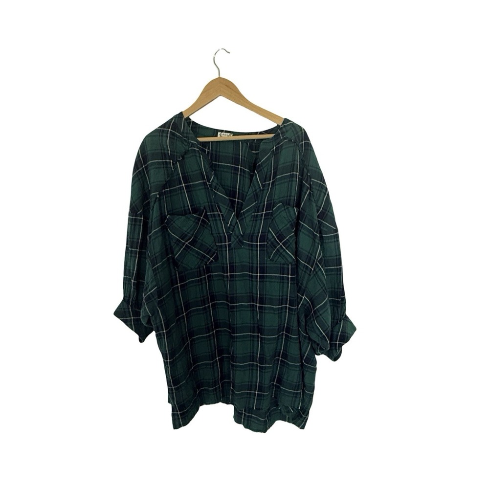Free People Not Your Boyfriends Tunic Top Green Blue Oversized Plaid Size small